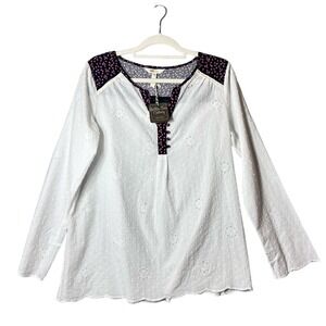 Matilda Jane Top Womens Medium White Eyelet Dotted Snow Globe Tunic Top‎ NEW